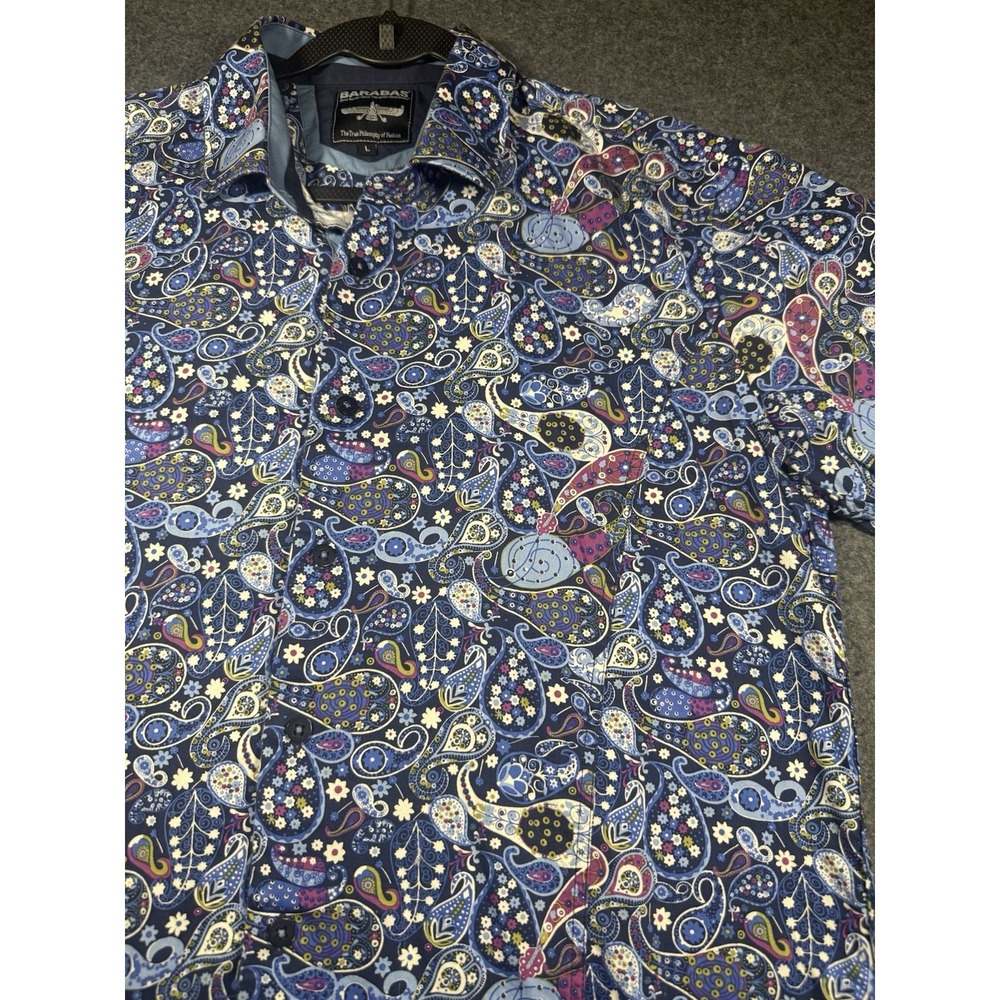 Barabas Men's Blue Multi-Color Paisley Floral‎ Print Short Sleeve Large